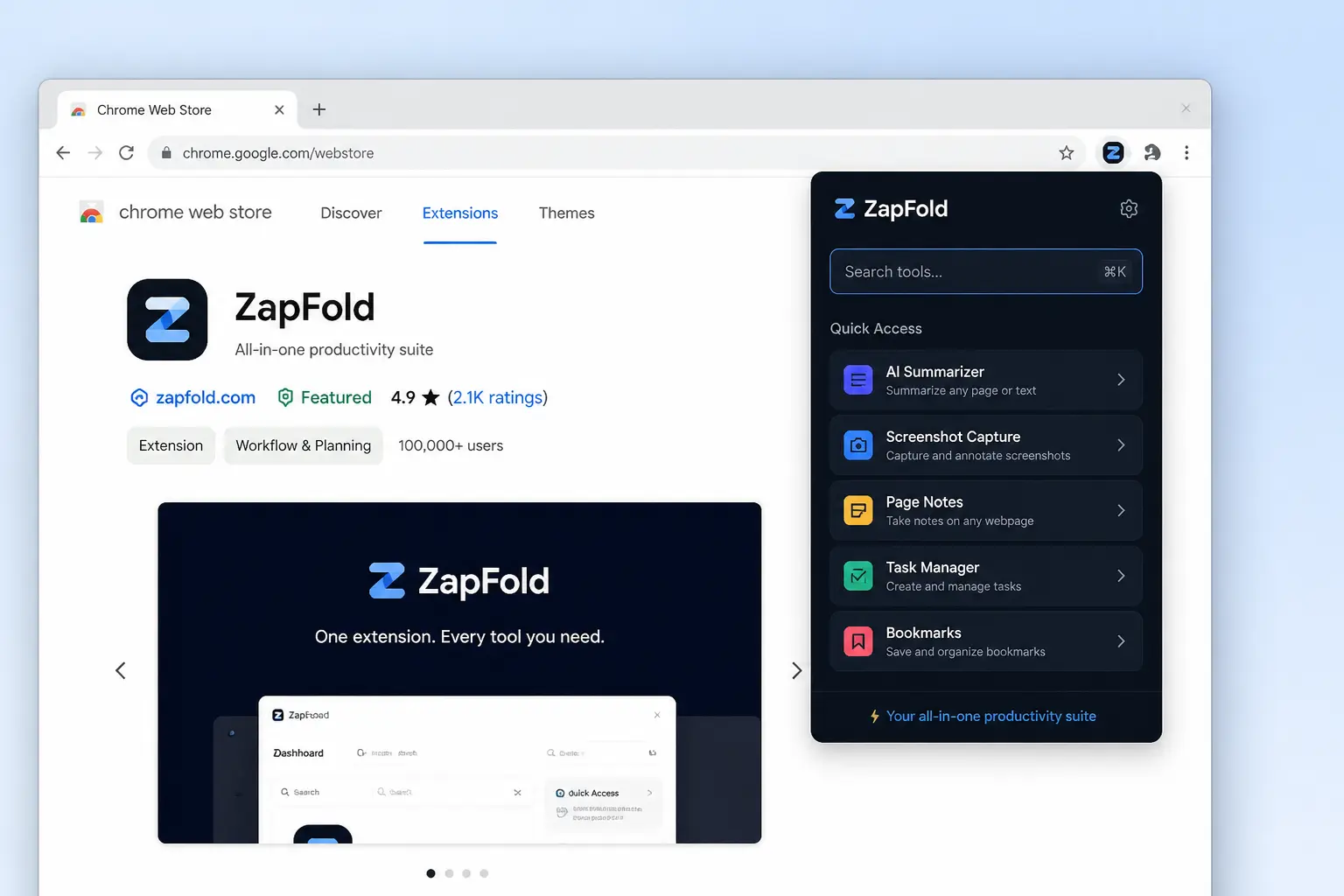 ZapFold extensions in action